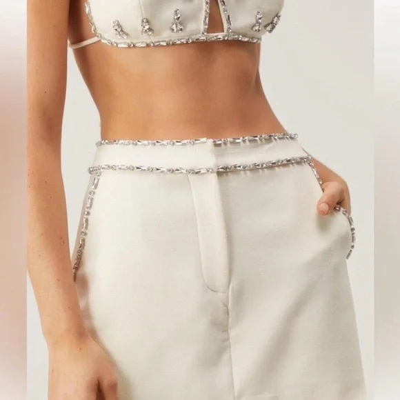 SET Nasty Gal White premium Embellished Crop and shorts bedazzled - Picture 3 of 3